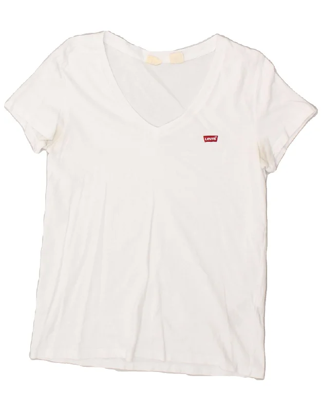 LEVI'S Womens T-Shirt Top UK 10 Small White Cotton Graphic Embroidered Appliqued