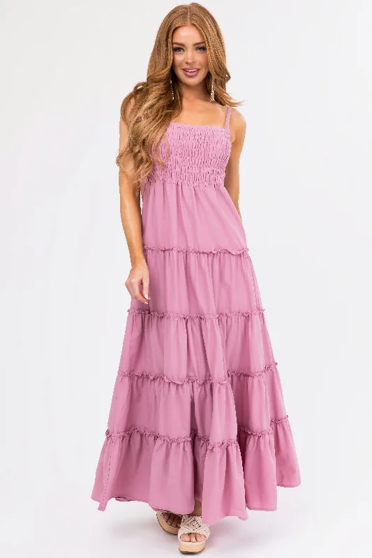 Mauve Smocked Top Tiered Maxi Dress