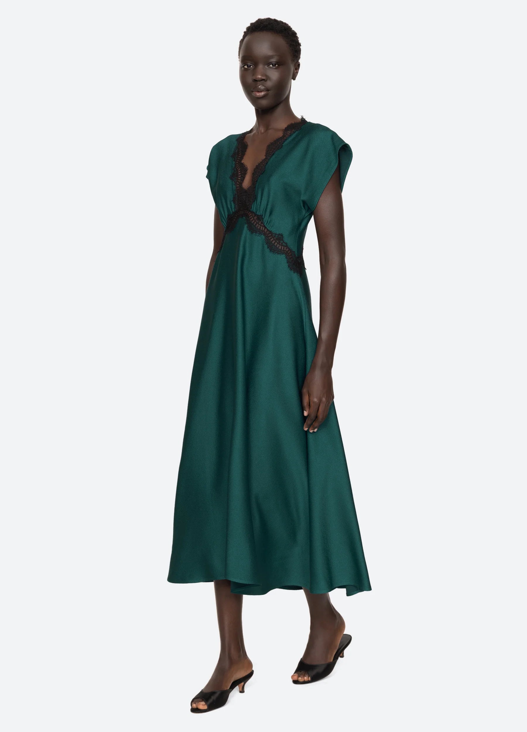 Noa Satin V-Neck Maxi Dress ~Teal