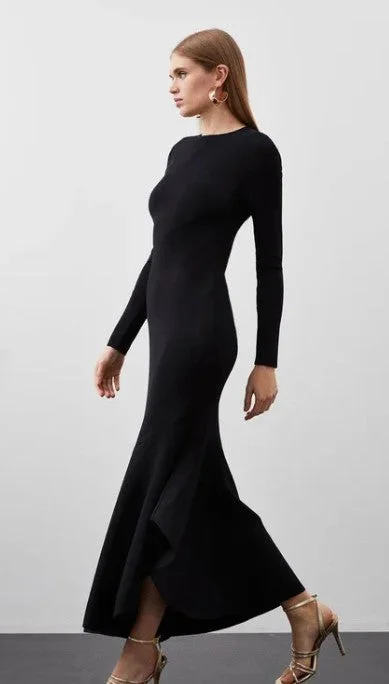 Premium Drape Knit Asymmetric Maxi Dress