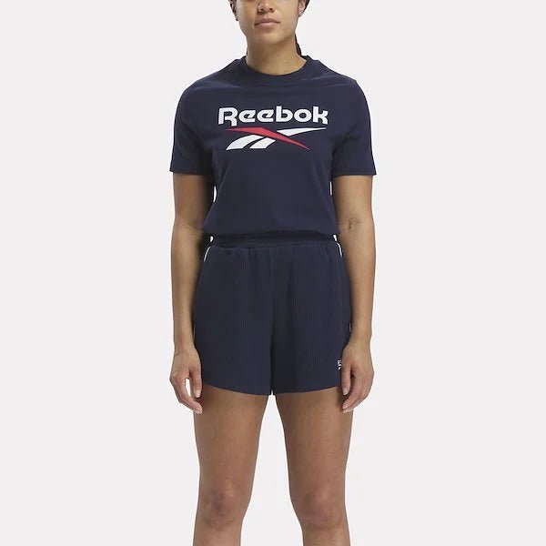 REEBOK WOMEN'S IDENTITY BIG LOGO NAVY TEE Faux Fur Fabric Real Fur Fabric Shearling Fabric REEBOK WOMEN'S IDENTITY BIG LOGO NAVY TEE Faux Fur Fabric Real Fur Fabric Shearling Fabric