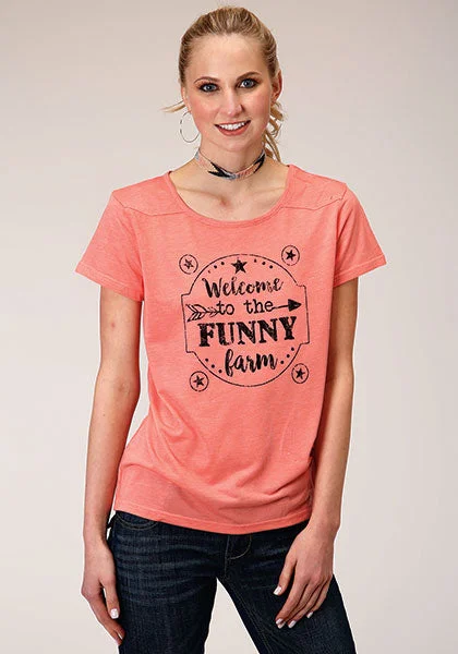 Roper Womens Pink Jersey Knit Tee - Pink V-Neck T-Shirt Long Sleeve Cotton