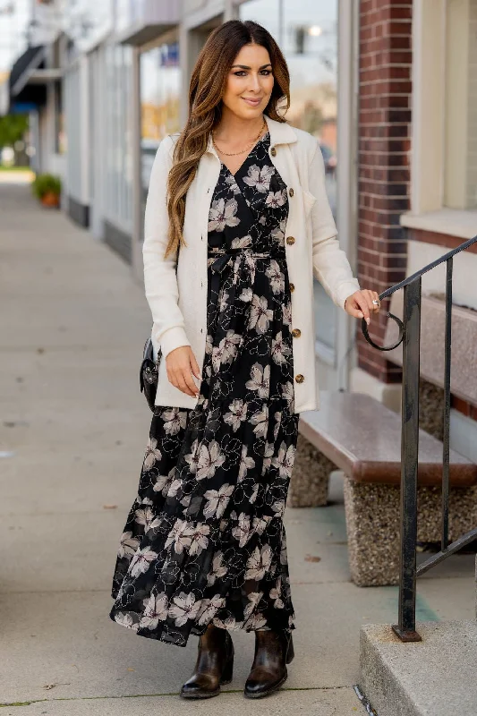 Sheer Floral Tie Waist Maxi Dress