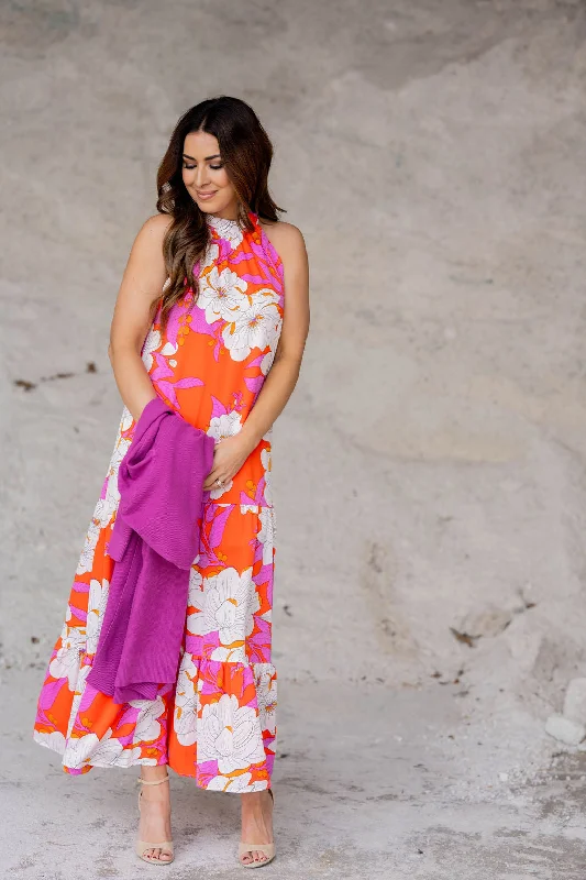 Sketched Floral Halter Maxi Dress