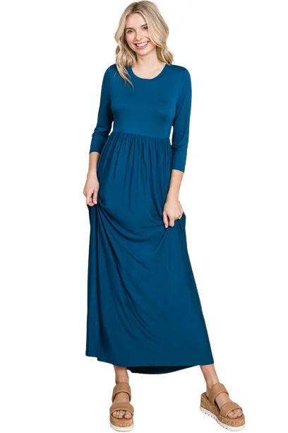 Teal Scoop Neck Elastic Waist Maxi Dress - Pack of 6