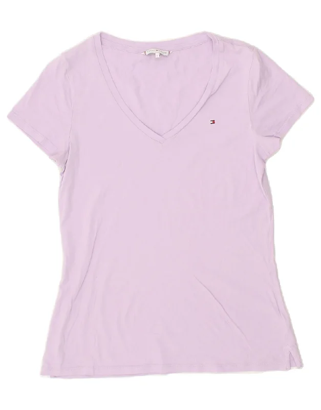 TOMMY HILFIGER Womens T-Shirt Top UK 14 Large Purple Cotton Satin Blend Silk Blend Wool Blend TOMMY HILFIGER Womens T-Shirt Top UK 14 Large Purple Cotton Satin Blend Silk Blend Wool Blend