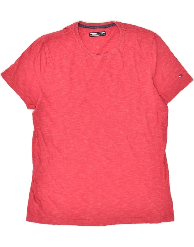 TOMMY HILFIGER Womens T-Shirt Top UK 18 XL Pink Flecked Cotton Mesh Canvas Denim