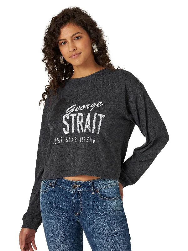 Wrangler George Strait Long Sleeve Tee - Caviar Heather Graphic T-Shirt Round Neck Polyester Wrangler George Strait Long Sleeve Tee - Caviar Heather Graphic T-Shirt Round Neck Polyester