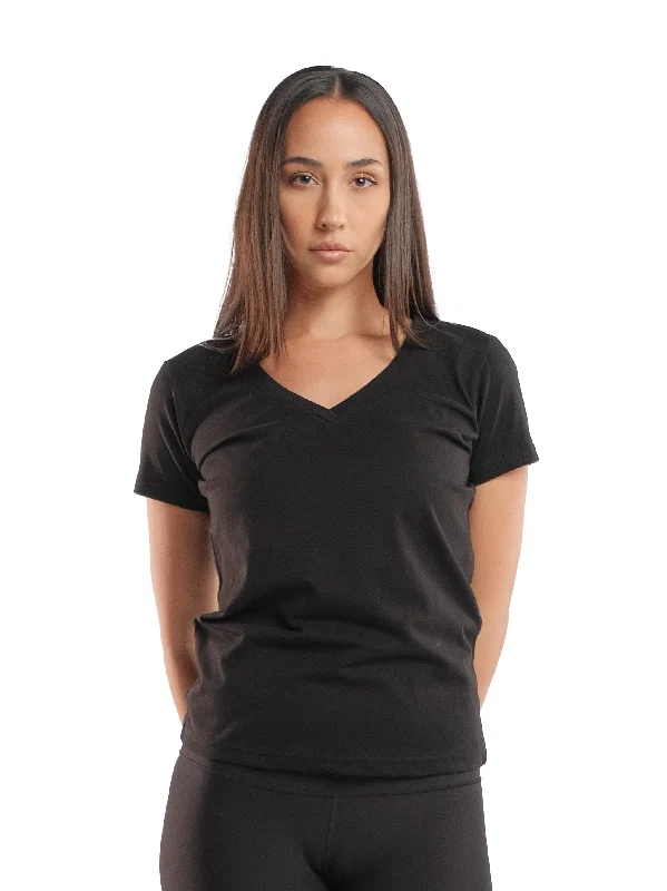 BLACK RELAXED FIT V-NECK TEE