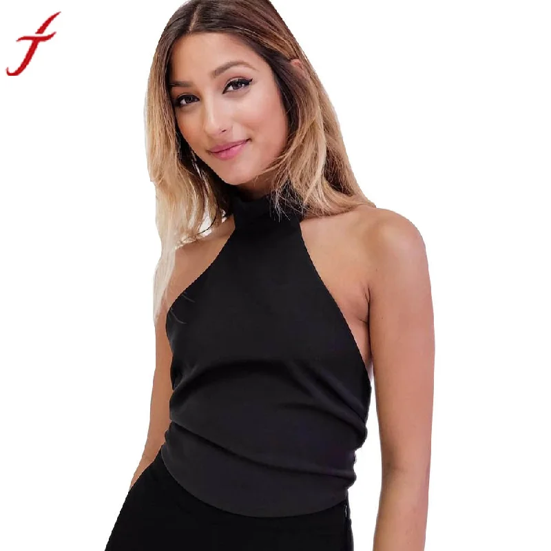 Fashion Hanging T-shirt Sexy Women Blackless Sleeveless Casual Sleeveless Tank Vest Solid Black White Top bralette