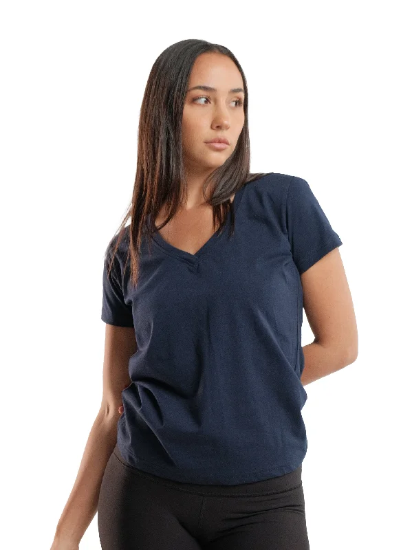 NAVY RELAXED FIT V-NECK TEE