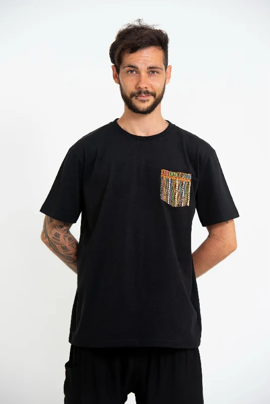 Unisex Super Soft Cotton T-shirt with Aztec Pocket in Black