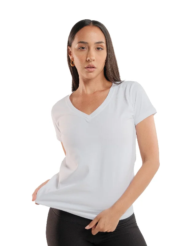 WHITE RELAXED FIT V-NECK TEE