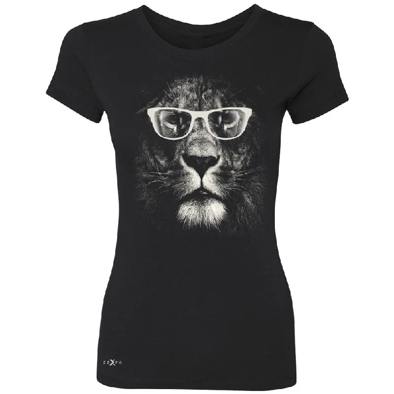 Zexpa Apparelâ„¢ Lion With Glasses Women's T-shirt Graphic Cool Wild Animal Tee