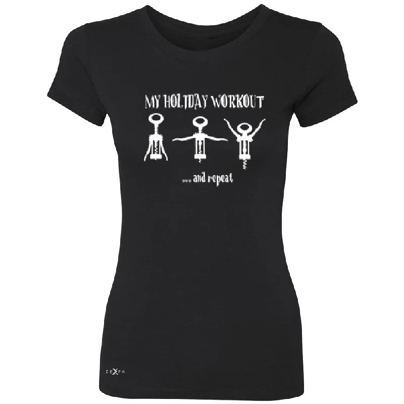 Zexpa Apparelâ„¢ Holiday Workout and Repeat Women's T-shirt Funny Xmas Corkscrew Tee