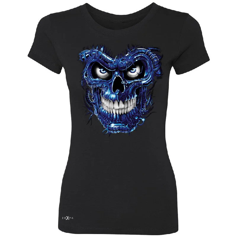 Zexpa Apparelâ„¢ Blue Terminator Skull Women's T-shirt Sugar Day of The Death Tee