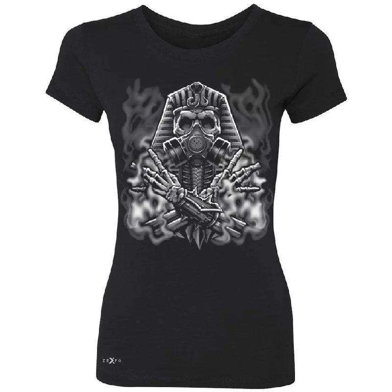 Zexpa Apparelâ„¢ Egyptian Gas Mask Skull Women's T-shirt Dia de Muertos Biker Cool Tee