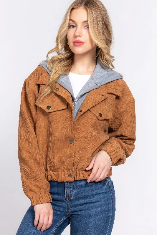 Long Slv Hoodie Corduroy Jacket Nylon Fabric Polyester Fabric Spandex Fabric