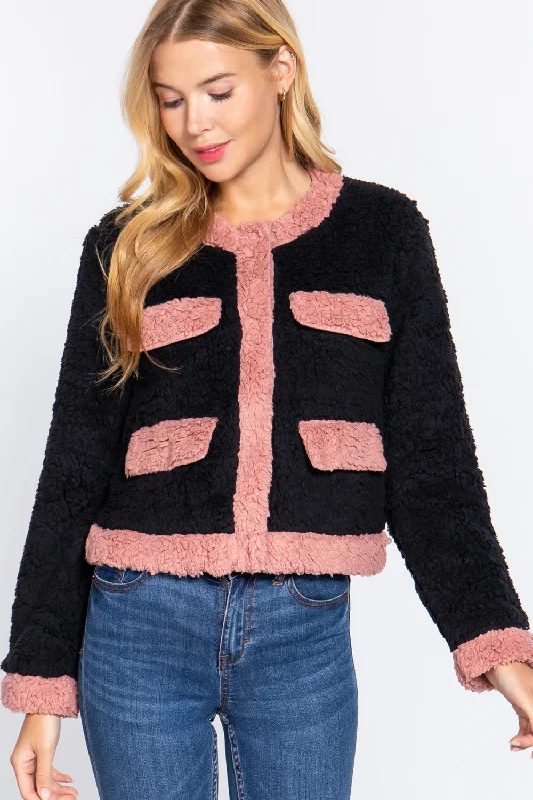 Long Sleeve Pocket Detail Faux Fur Jacket Notch Collar Jacket Peter Pan Collar Jacket Cowl Neck Jacket Long Sleeve Pocket Detail Faux Fur Jacket Notch Collar Jacket Peter Pan Collar Jacket Cowl Neck Jacket