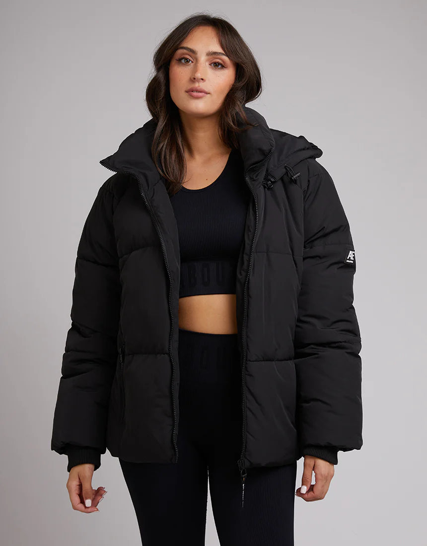 ALL ABOUT EVE Remi Luxe Womens Puffer Jacket - Black Satin Jacket Silk Jacket Chiffon Jacket