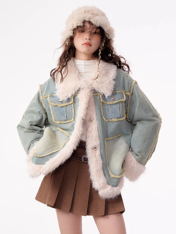 Cozy Chic Faux Fur Denim Jacket Rayon Fabric Velvet Fabric Corduroy Fabric