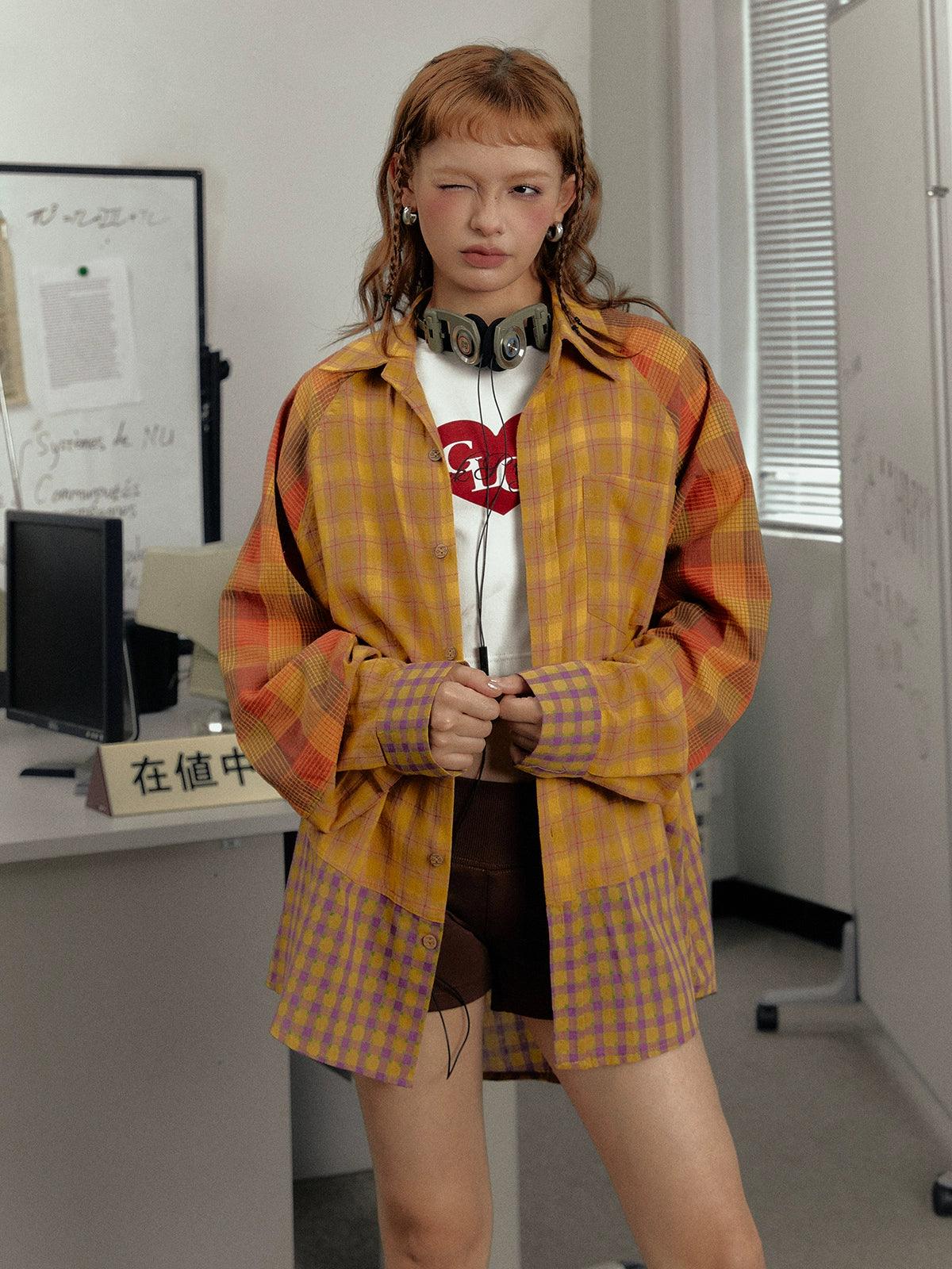 Ezek Mustard Plaid Oversized Shirt Jacket - Unisex Colorblock Flannel Shacket With Purple Checks Snapped Jacket Toggled Jacket Drawstring Jacket Ezek Mustard Plaid Oversized Shirt Jacket - Unisex Colorblock Flannel Shacket With Purple Checks Snapped Jacket Toggled Jacket Drawstring Jacket