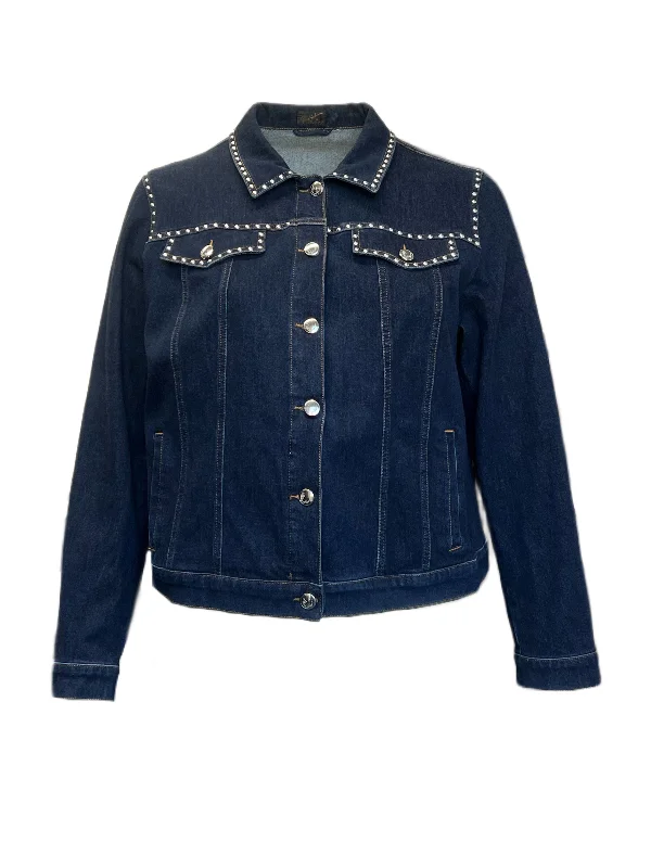 Marina Rinaldi Women's Blue Canguro Button Closure Jacket NWT Fleece Fabric Down Fabric Feather Fabric Marina Rinaldi Women's Blue Canguro Button Closure Jacket NWT Fleece Fabric Down Fabric Feather Fabric