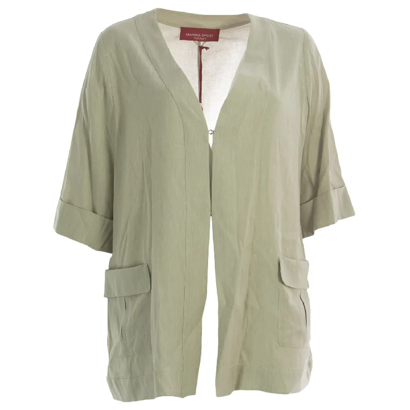 MARINA RINALDI Women's Grey Castano Cuffed Sleeve Flax Jacket $400 NWT Zippered Front Buttoned Front Snap Front MARINA RINALDI Women's Grey Castano Cuffed Sleeve Flax Jacket $400 NWT Zippered Front Buttoned Front Snap Front