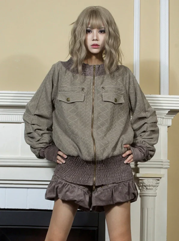 ARIADNAw Quilted Bomber Jacket with Ribbed Trim - Taupe (Women's) Bomber Jacket Anorak Windbreaker