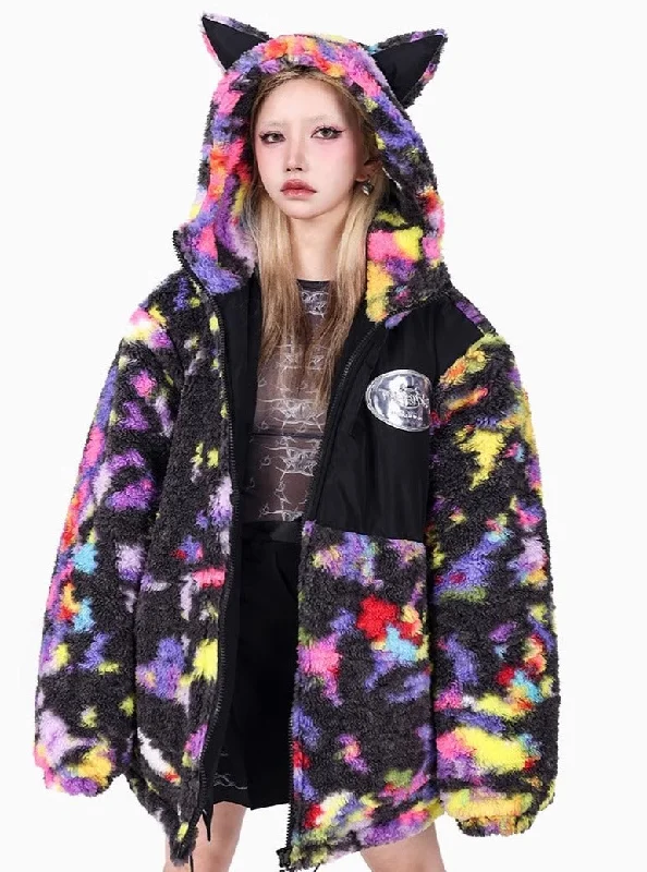 PINKSPINK Cosmic Cat Ear Fleece Jacket - Multicolor Ribbed Jacket Pleated Jacket Ruffled Jacket