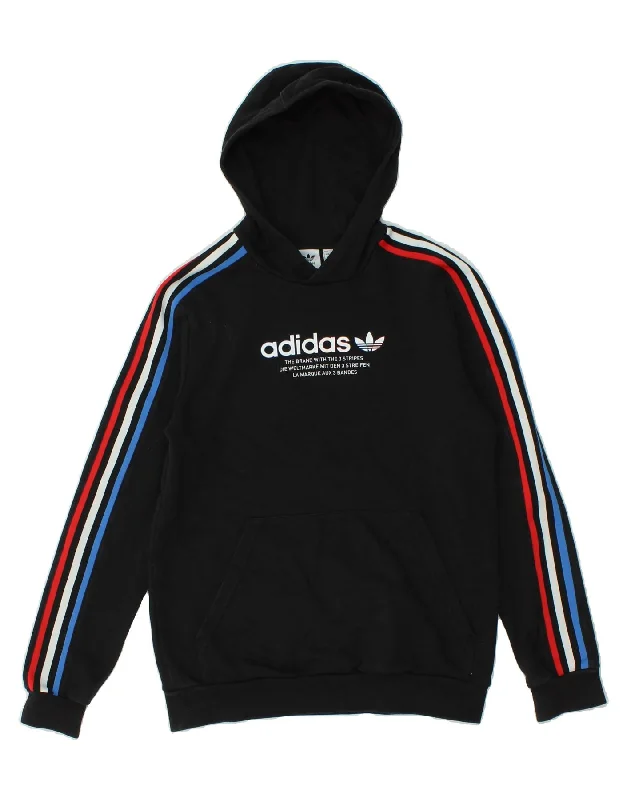 ADIDAS Boys Graphic Hoodie Jumper 15-16 Years Black Cotton