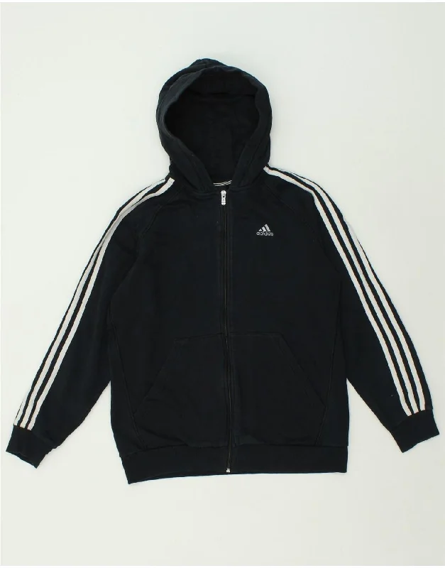 ADIDAS Boys Zip Hoodie Sweater 15-16 Years Navy Blue Cotton