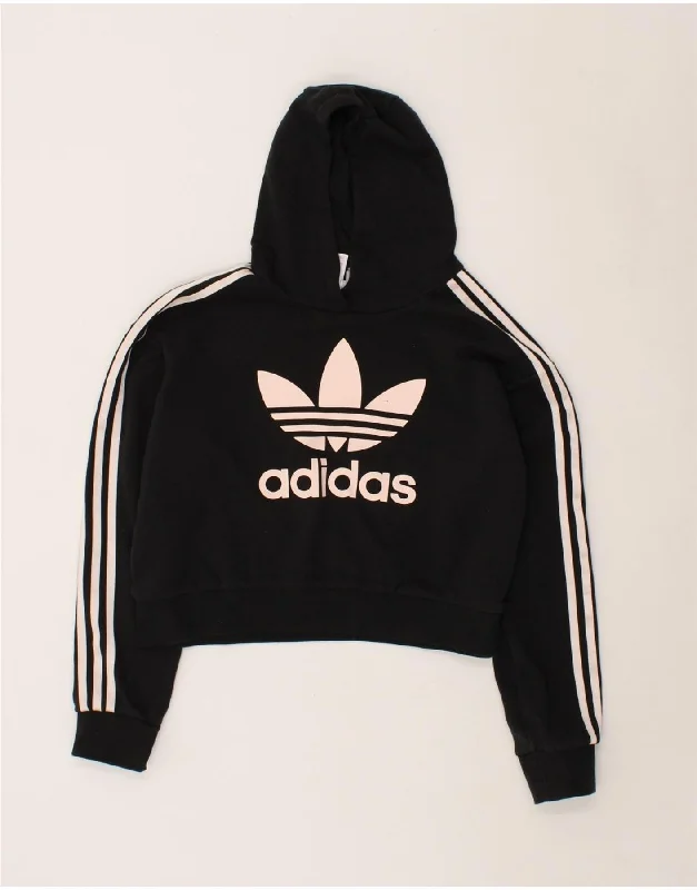 ADIDAS Girls Oversized Crop Graphic Hoodie Jumper 12-13 Years Black