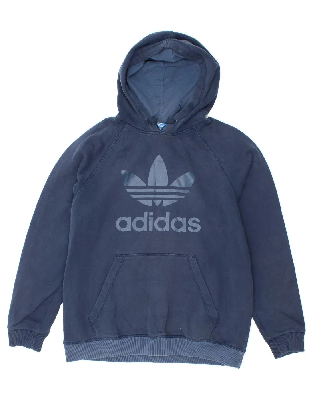 ADIDAS Mens Graphic Hoodie Jumper Large Navy Blue Cotton