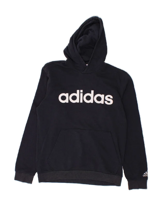 ADIDAS Mens Graphic Hoodie Jumper Small Navy Blue Cotton