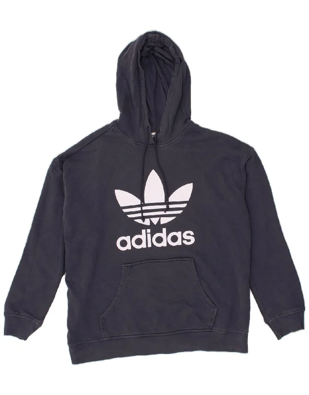 ADIDAS Womens Graphic Hoodie Jumper UK 16 Large Navy Blue Cotton