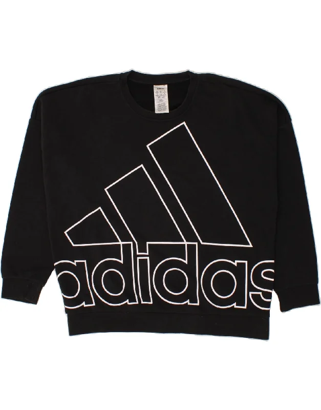 ADIDAS Womens Oversized Graphic Sweatshirt Jumper UK 12/14 Medium Black