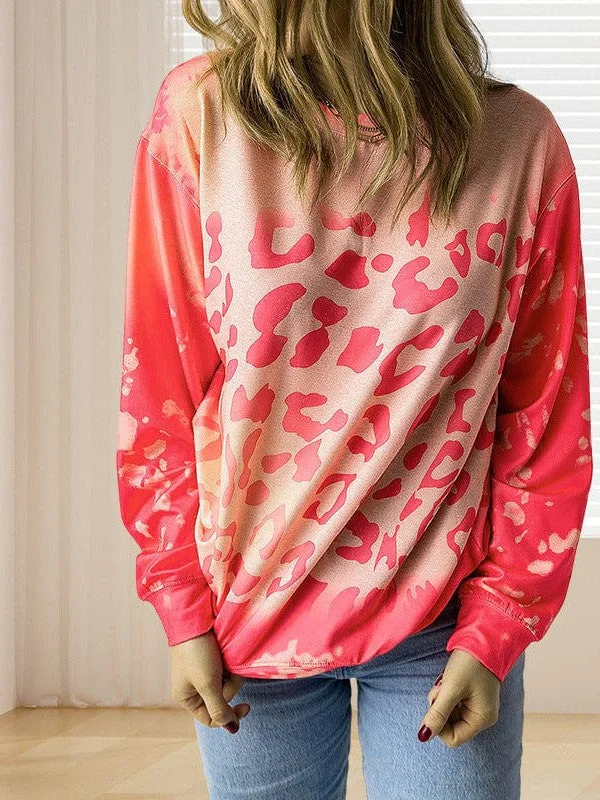 Leopard Print Sweatshirt With Round Neck And Long Sleeves For Women