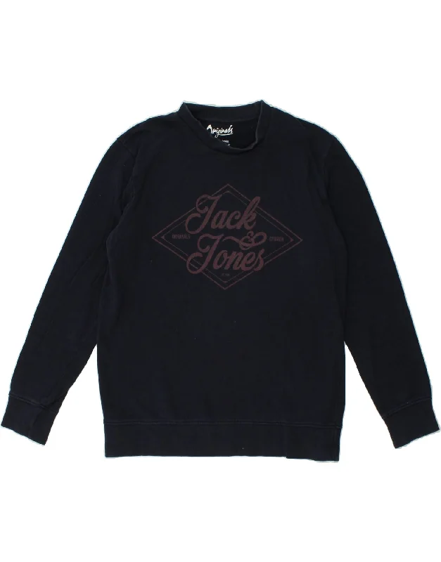 JACK & JONES Mens Graphic Sweatshirt Jumper XL Navy Blue Cotton