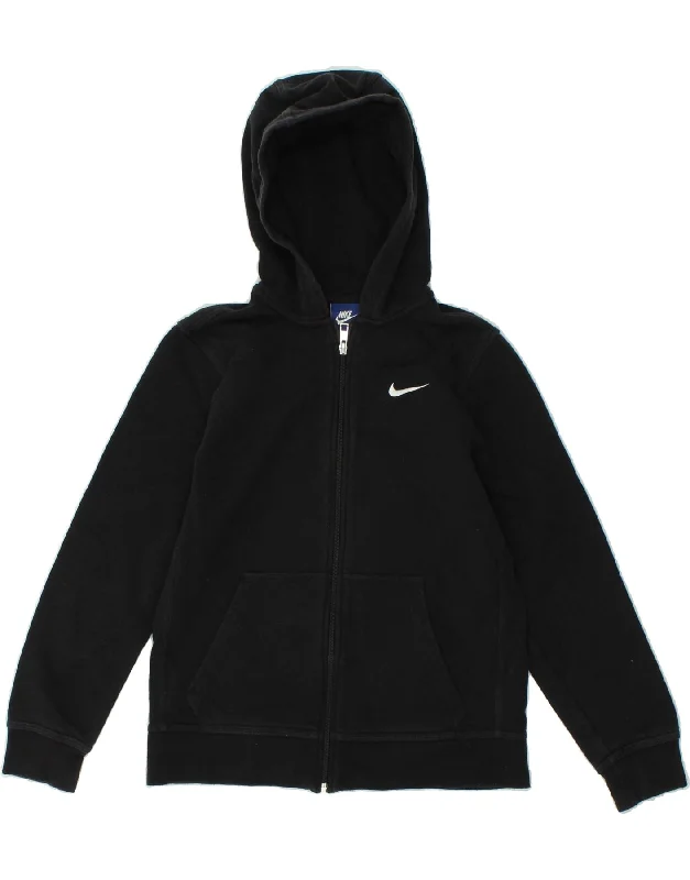 NIKE Boys Zip Hoodie Sweater 12-13 Years Large Black Cotton