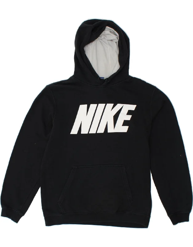 NIKE Mens Graphic Hoodie Jumper Medium Navy Blue Cotton