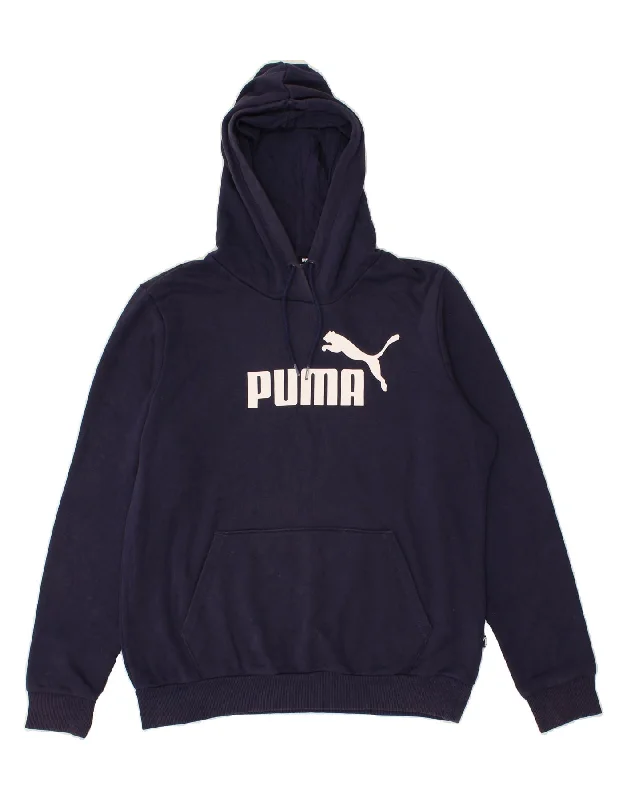 PUMA Mens Graphic Hoodie Jumper Large Navy Blue Cotton