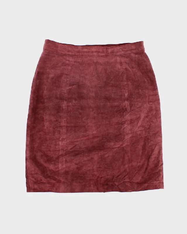 80's Leather Suede Maroon Skirt - W30 leather skirt sleek