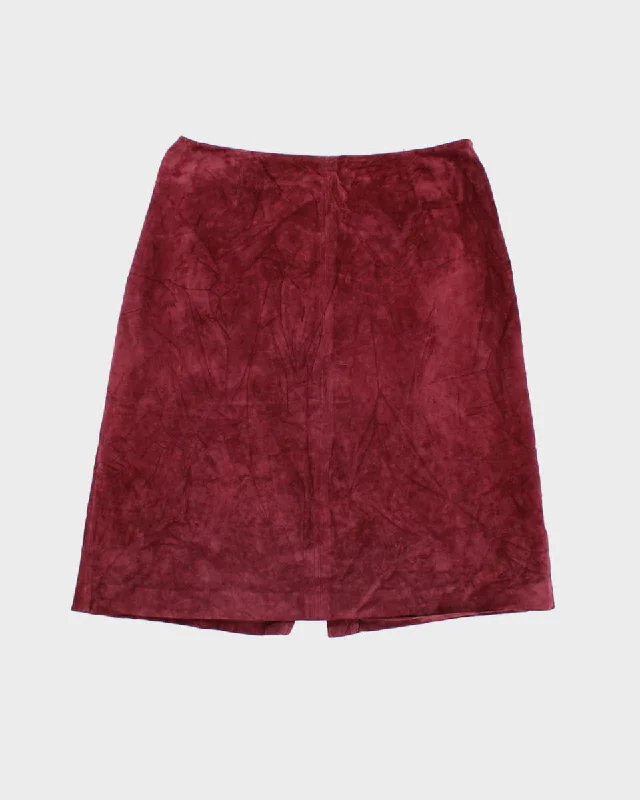 80's Leather Suede Maroon Skirt - W30 high slit skirt