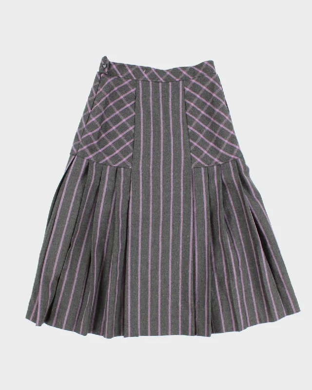 80's Vintage Pleated Check Skirt with Button Detailing - S floral skirt print