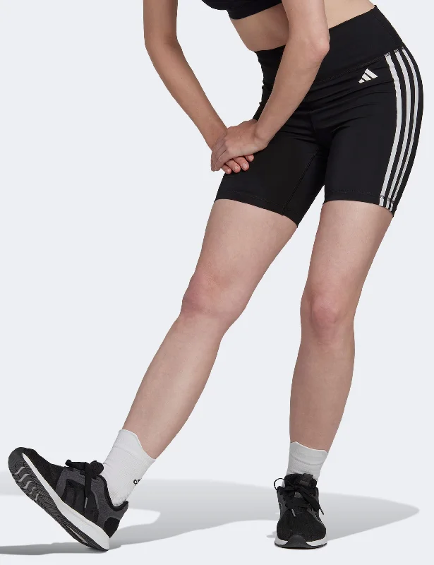 Training Essentials 3-Stripes High Waisted Short Leggings - Black Stylish Stretch-Waist Leggings Training Essentials 3-Stripes High Waisted Short Leggings - Black Stylish Stretch-Waist Leggings