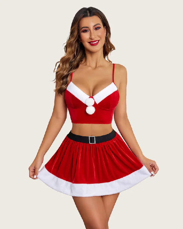 Camisoles and Skirt Outfits Velvet Santa Costume Set silk skirt luxurious