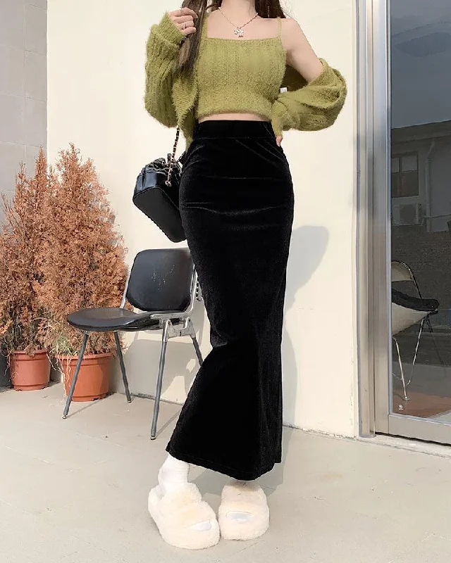 Back Slit Maxi Pencil Skirt chiffon skirt airy