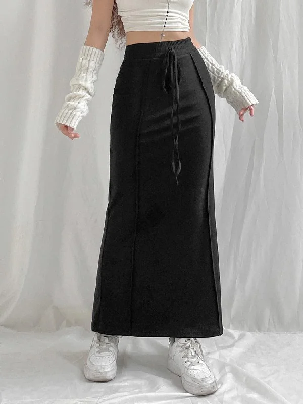 Dark Academia Drawstring Maxi Skirt velvet skirt plush