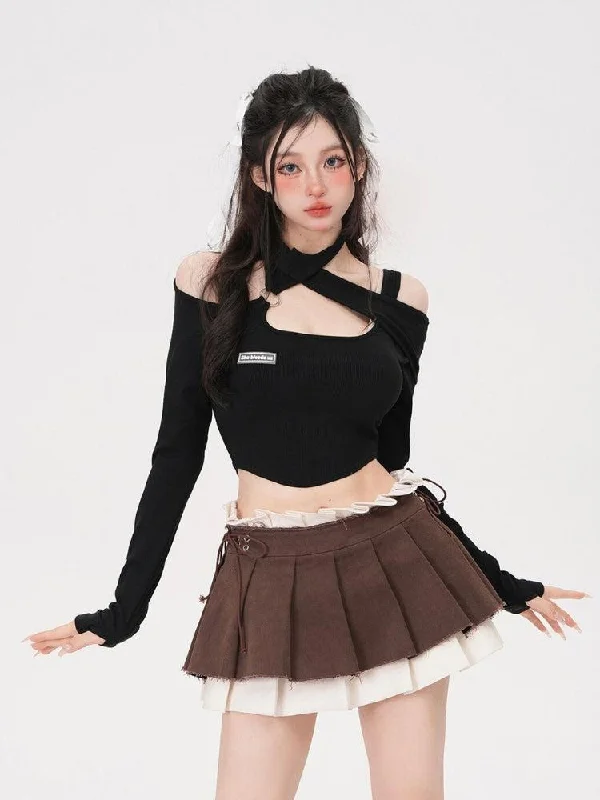 Drawstring Pleated Mini Skirt leather skirt bold